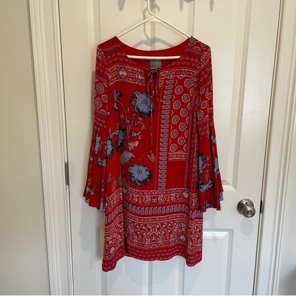 Anthropologie Dress Vanessa Virginia Red Bell Sleeve Bohemian Size 6 - Picture 2 of 4